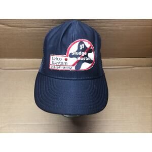 Vintage Sludge Busters Hat All Black Mesh Trucker Snapback Lefco Western Patch